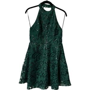 Promgirl Short A-line Halter Sequin Homecoming Dress Sz Medium Emerald Green NWT
